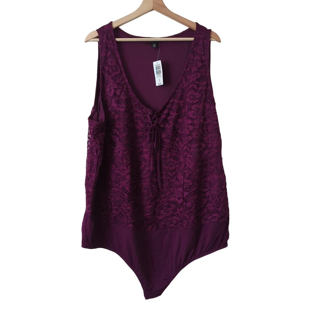 NWT Torrid Bodysuit Women's Top 4 4X 26 Lace Up Corset Purple Sexy Basic